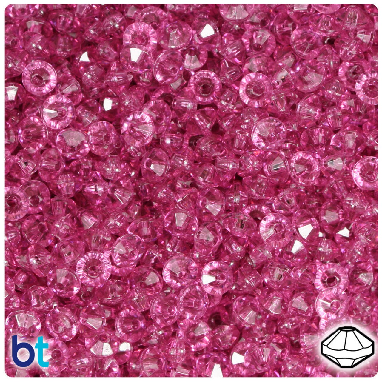 BeadTin Fuchsia Transparent 6mm Faceted Rondelle Plastic Craft Beads (1350pcs)